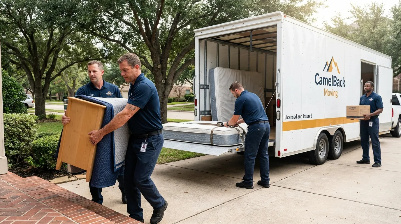 Crew loading residential truck for cross-state move from Palo, IA