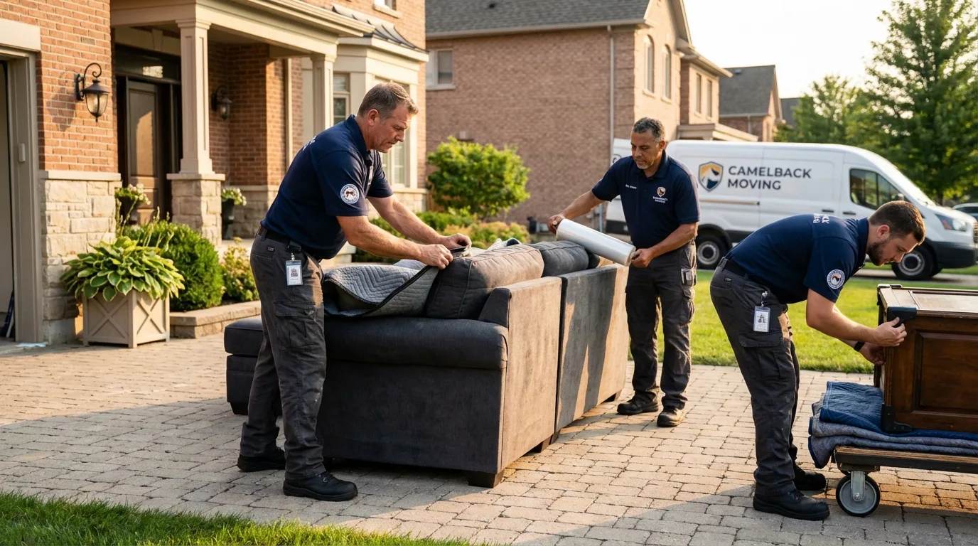 Large estate moving crew wrapping furniture in Palo, IA