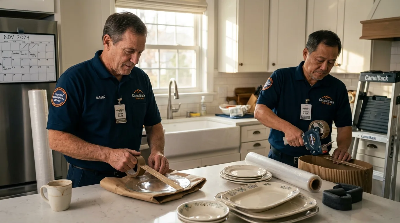 Professional crew packing kitchen dishware in Palo, IA